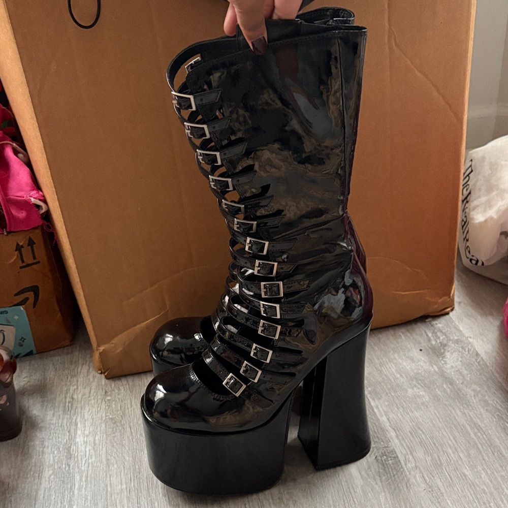 Dollskill Black Platform Buckle Boots